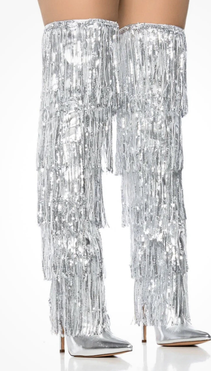 Platinum Fringe Boots