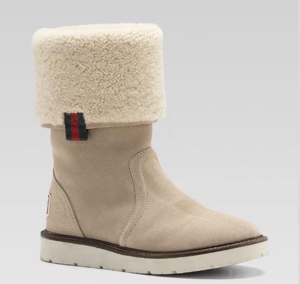 GUCCI SUEDE GG BOOTS SHOES FUR SHEARLING 47 US 14 RARE $1,795 RETAIL  AUTHENTIC