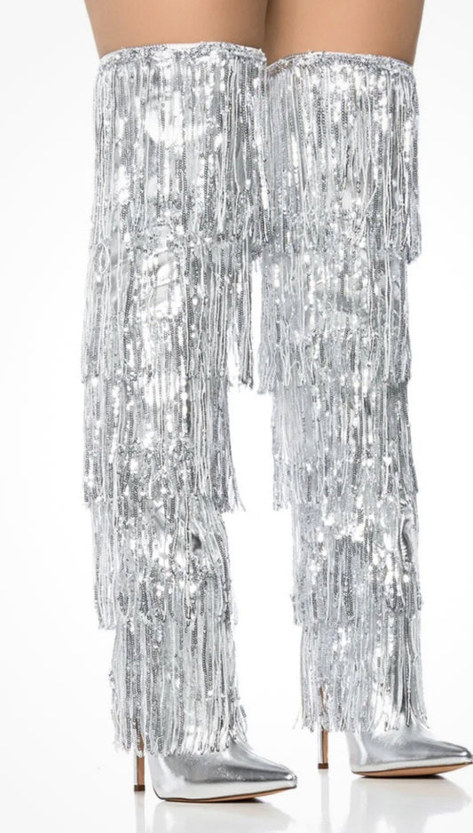 Platinum Fringe Boots