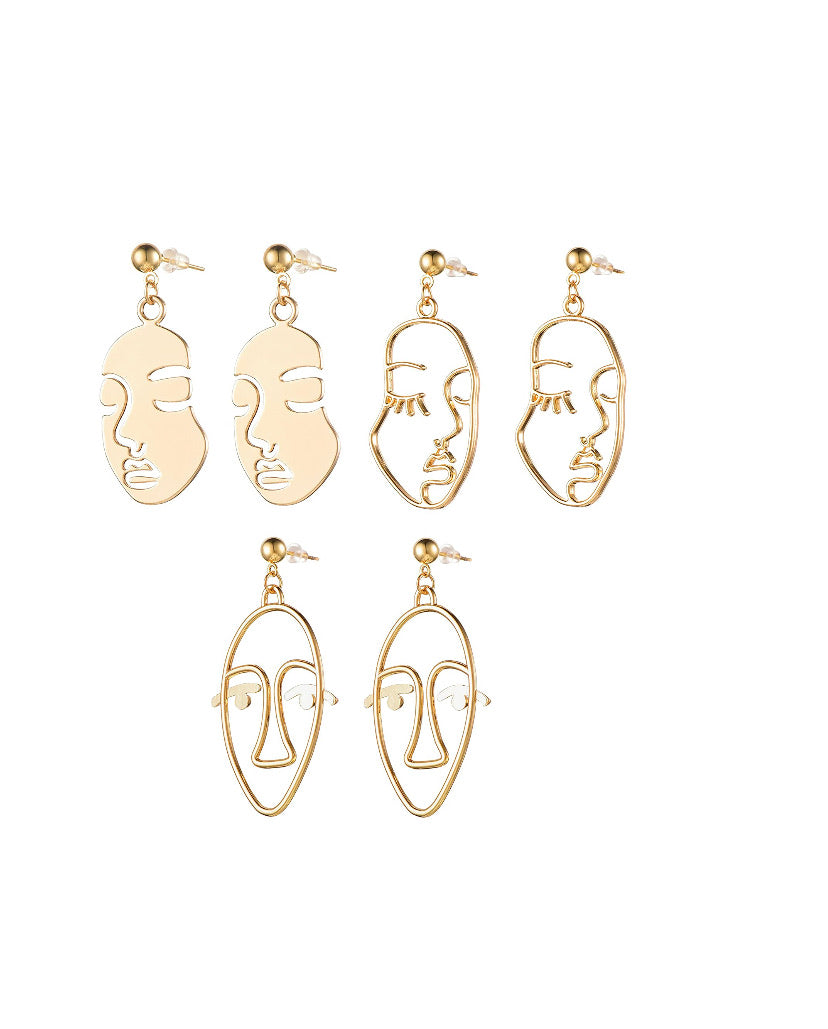 Gold Woman's Abstract Face Charm 4 Pieces